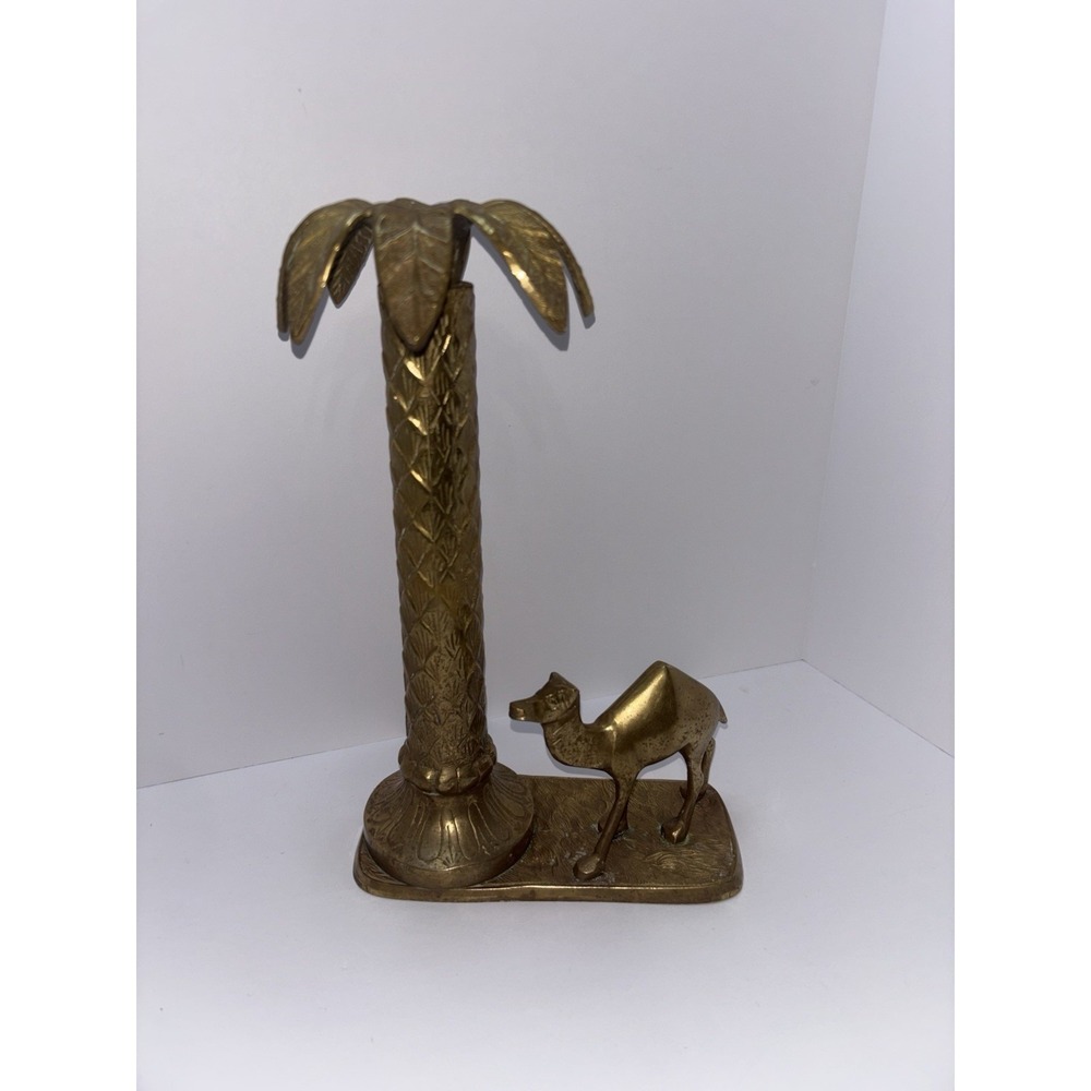 Vintage Brass Camel & Palm Tree Figurine Decorative Etched Figure Statue -‎